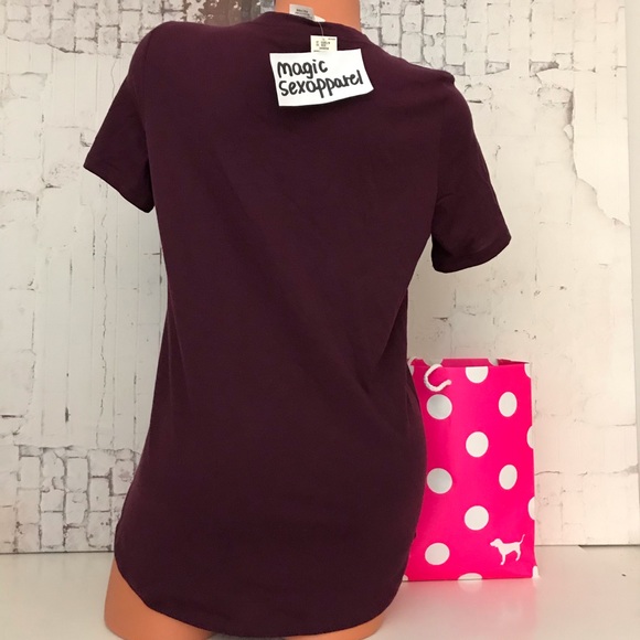 SALE🎉VS PINK S M L T-SHIRT LOGO BURGUNDY MAROON - Picture 2 of 2